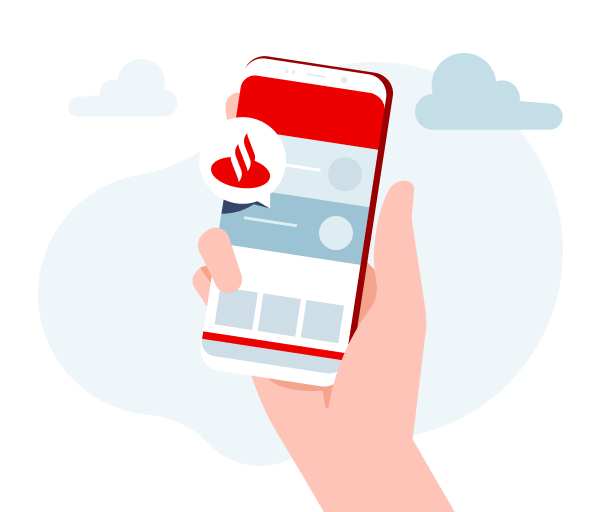 Hand holding a mobile phone with Santander logo