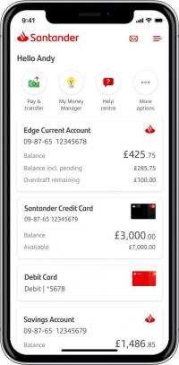 Mobile Banking homepage showing a list of accounts and cards held
