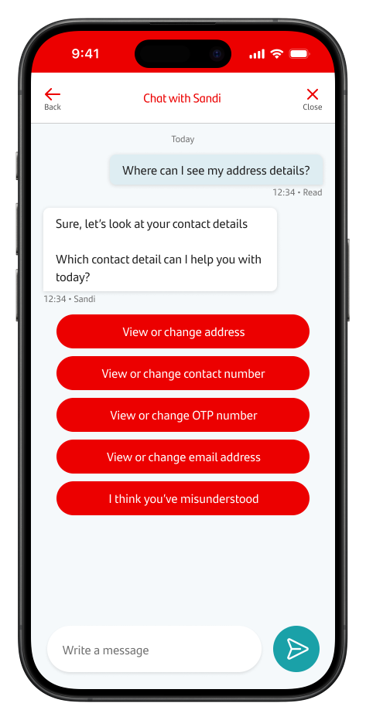 Screen is suggesting options for the customer to change their address within the Santander app
