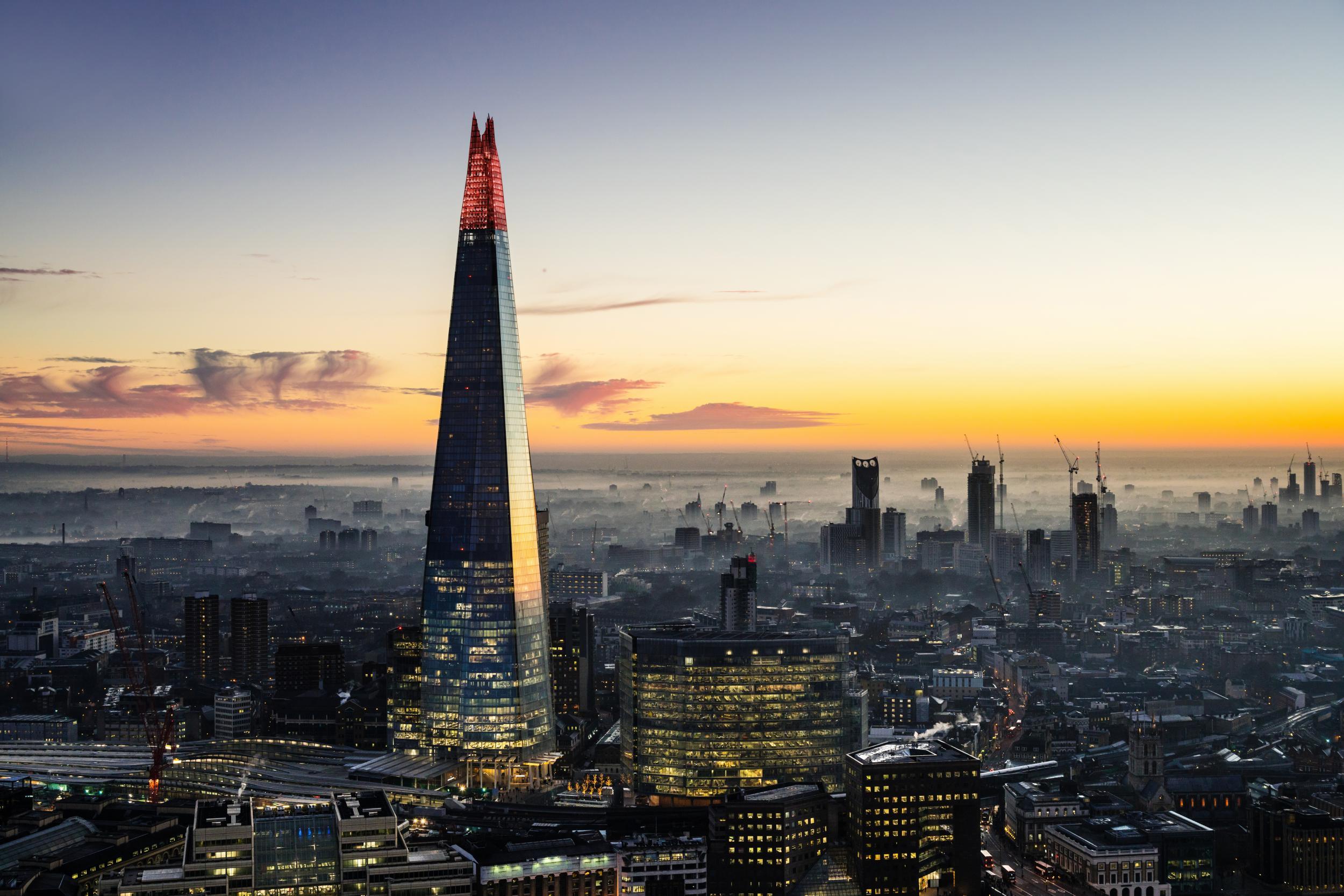 The Shard skyscraper in London. The tallest skyscraper in Europe with the height of 310 m, designed by architect Renzo Piano.