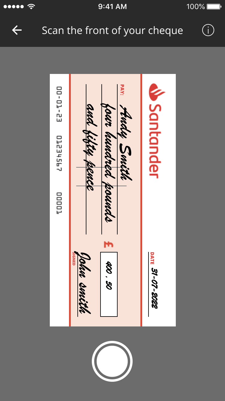 Scan the front of your cheque screen