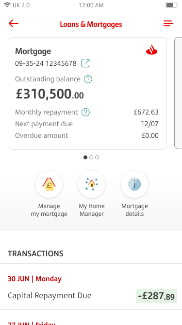 Loan and mortgages screen