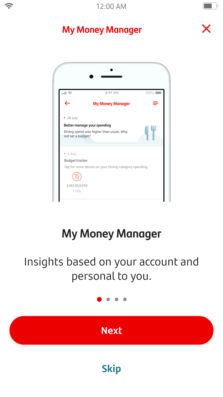 First demo screen for My Money Manager about your account insights