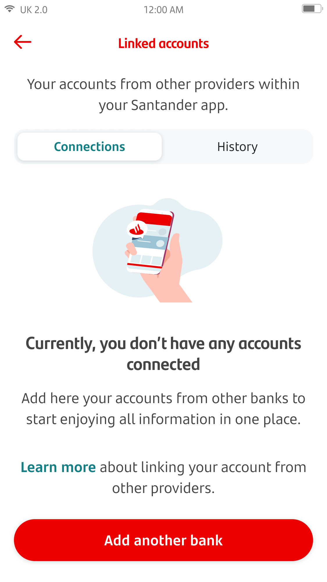 Linked accounts screen