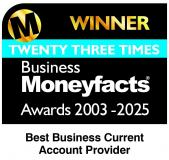 Winner 23 times. Business Moneyfacts Awards 2003 – 2025. Best Business Current Account Provider..