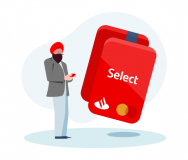 Image of a man standing next to a large Select MasterCard